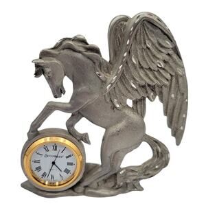 Vintage Spoontiques Pewter Metal Pegasus Desk Clock RARE